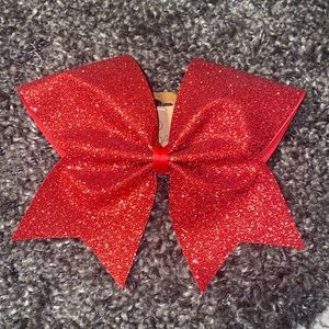 Red full glitter cheer hair bow on French clip